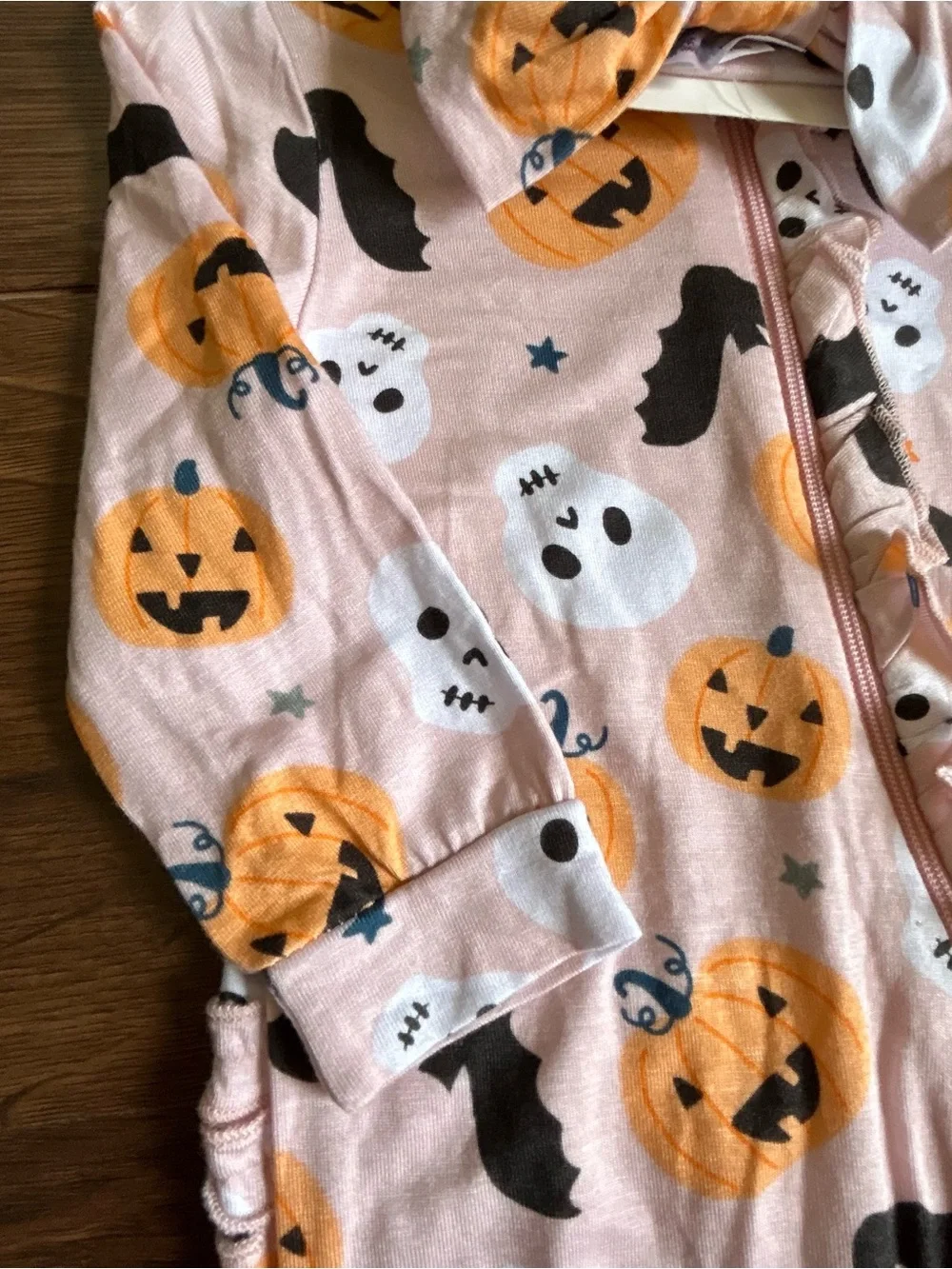 Milkberry Halloween Ruffle Bamboo Footie & Bow Set 6-9m Pumpkin Skull Bat